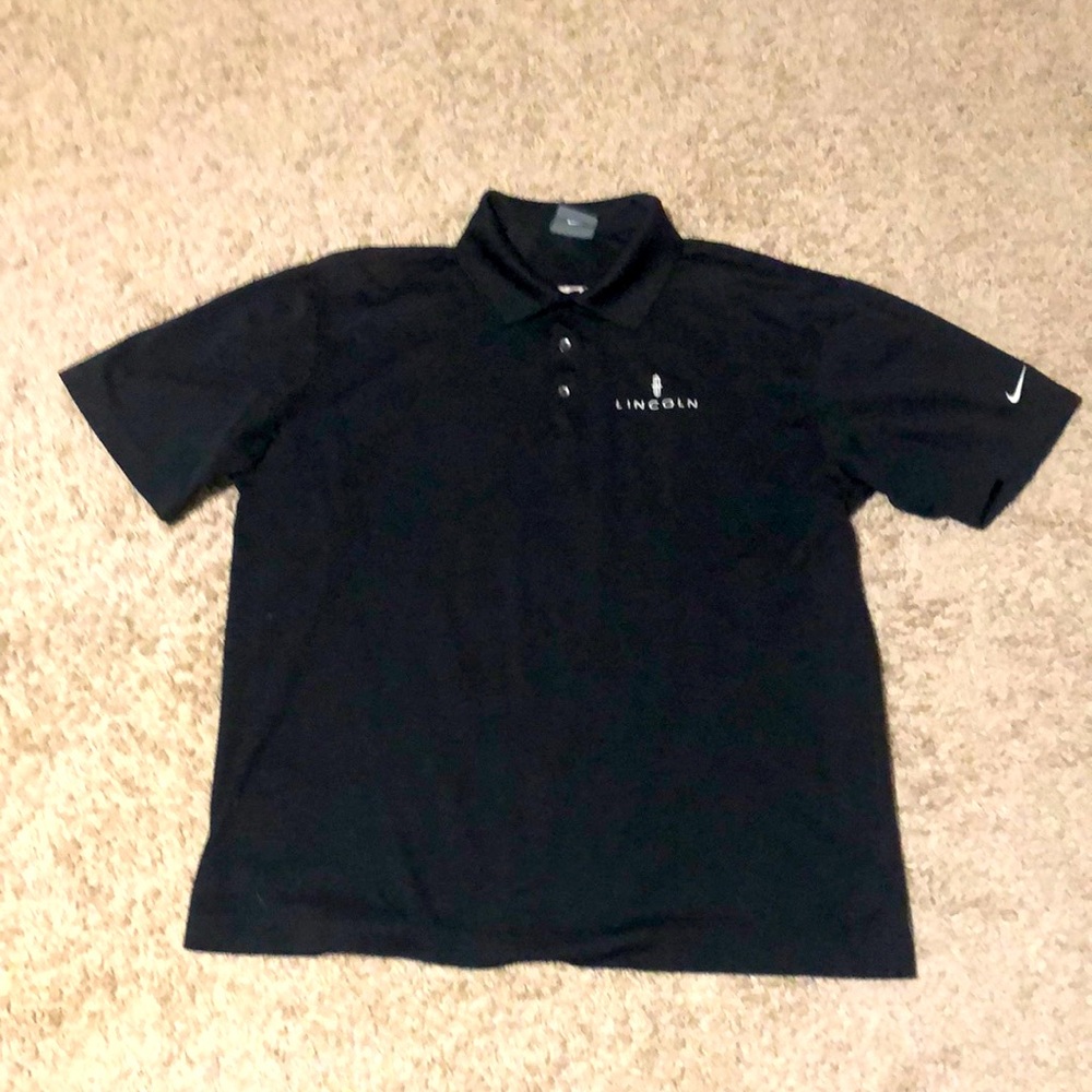 Black Nike dri-fit golf shirt with Lincoln logo, size L